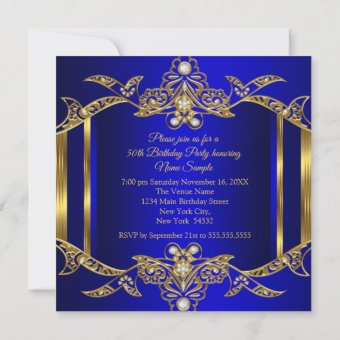 Elegant Royal Blue Gold Birthday Party Invitation | Zazzle