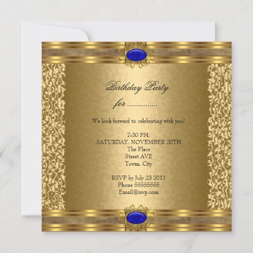 Elegant Royal Blue Gold Birthday Party Invitation | Zazzle