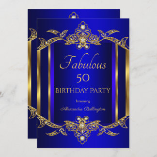 Elegant Royal Blue Gold Birthday Party Invitation