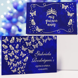 Elegant Royal Blue Gold Butterfly 15th Quinceañera Foil Guest Book