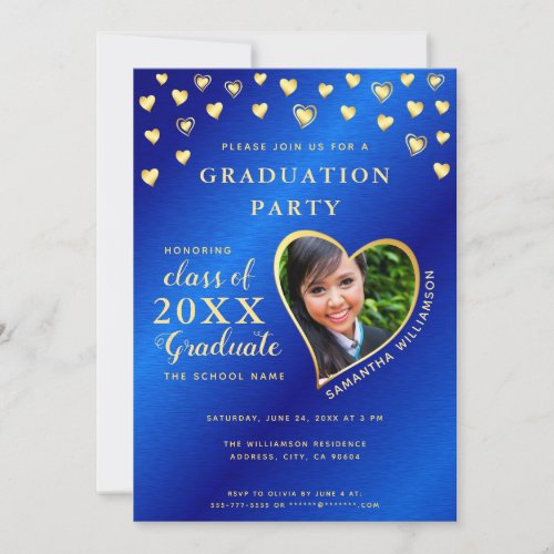 Elegant Royal Blue  Gold Class of 2024 Graduation Invitation