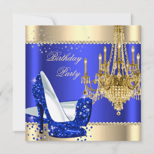 Elegant Royal Blue Gold Cream Chandelier Party Invitation