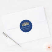 Elegant Royal Blue Gold Crown Quinceanera Classic Round Sticker (Envelope)