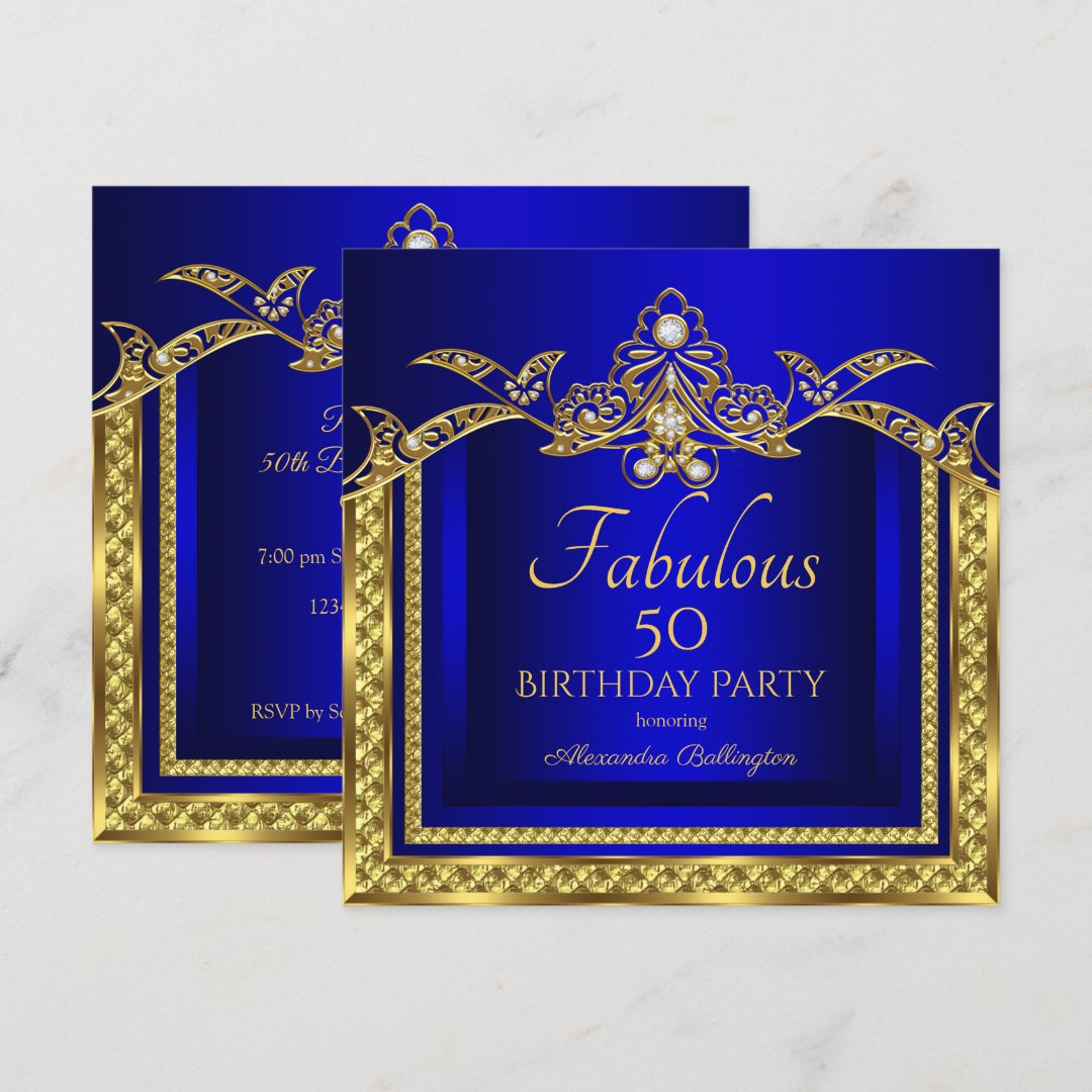 Elegant Royal Blue Gold Damask Birthday Party Invitation Zazzle