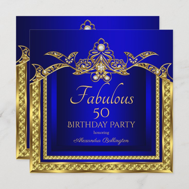 Elegant Royal Blue Gold Damask Birthday Party Invitation | Zazzle