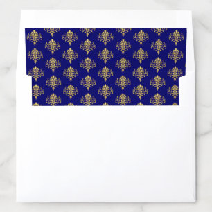 Elegant Royal Blue Gold Damask Wedding Envelope Liner