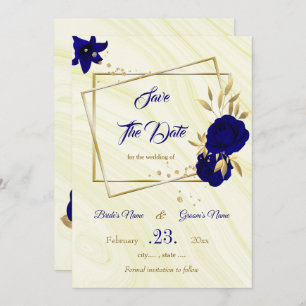 elegant royal blue gold floral save the date