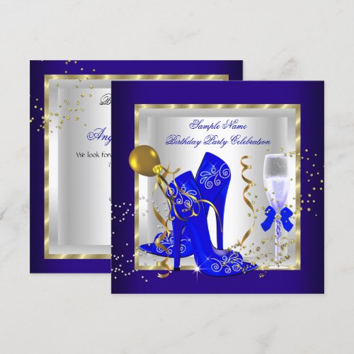 Elegant Royal Blue Gold Glitter Birthday Party Personalized Invite