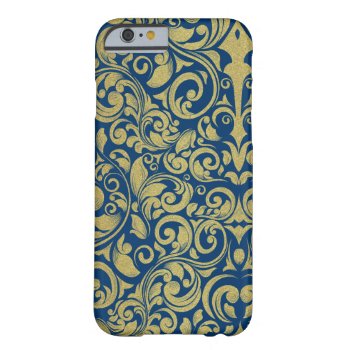 Elegant Royal Blue Gold Glitter Damask Floral Barely There Iphone 6 Case by UrHomeNeeds at Zazzle
