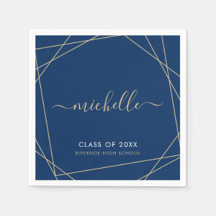 Elegant Royal Blue Gold Graduation Party Name Napkins