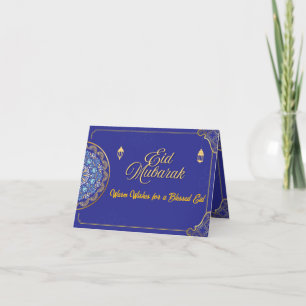 Elegant Royal Blue Gold Mandala Eid Mubarak Thank You Card