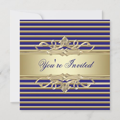 Elegant  Royal Blue Gold Party Invitations