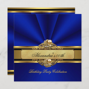 Elegant Royal Blue Gold Pearl Birthday Party Invitation