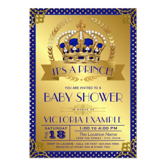Elegant Royal Blue Gold Prince Baby Shower Invitation