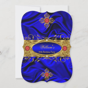 Elegant Royal Blue Gold Red Gems Silk Birthday Invitation