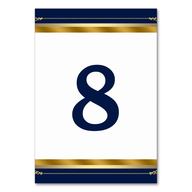 Elegant Royal Blue Gold Wedding Table Number (Front)