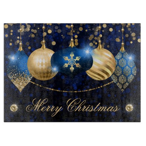 Elegant Royal Blue  Gold Winter Baubles Christmas Cutting Board