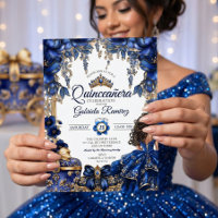 Elegant Royal Blue Golden Tiara Quinceañera