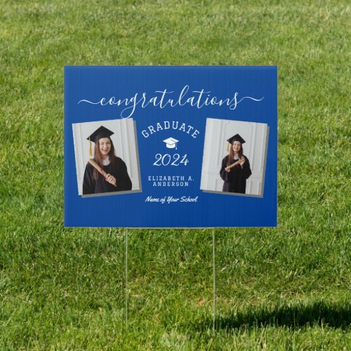 Elegant Royal Blue Graduate 2 Photo Graduation Sign