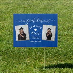 Elegant Royal Blue Graduate 2 Photo Graduation Sign