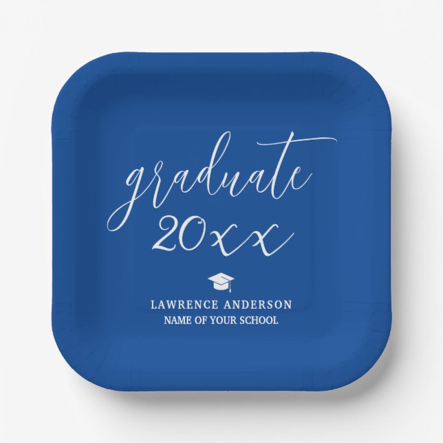 Elegant Royal Blue Graduate Graduation Party Paper Plates (Front)