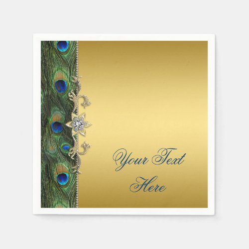 Elegant Royal Blue Green and Gold Peacock Napkins