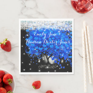 Elegant Royal Blue Heart Leaf Tree Napkins