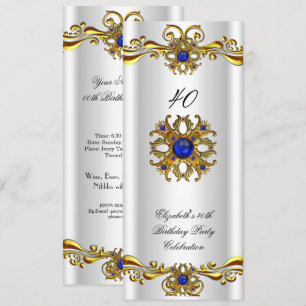 Elegant Royal Blue Jewel Gold Birthday Party 2 Invitation
