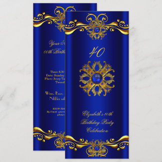 Elegant Royal Blue Jewel Gold Birthday Party 3 Invitation