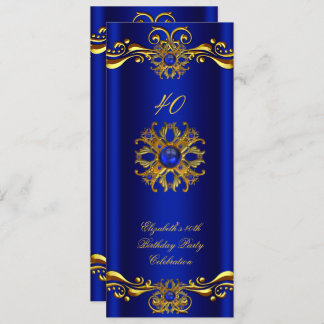 Elegant Royal Blue Jewel Gold Birthday Party 3 Invitation