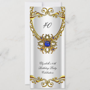 Elegant Royal Blue Jewel Gold Birthday Party Invitation