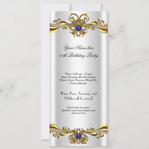 Elegant Royal Blue Jewel Gold Birthday Party Invitation Zazzle