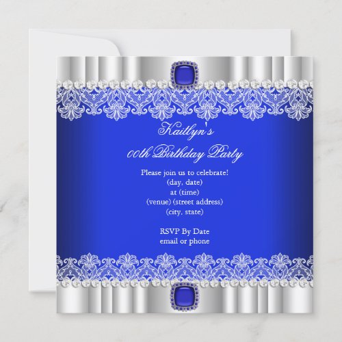 Elegant Royal Blue Lace Silk Birthday Party 5.25x5.25 Square Paper Invitation Card