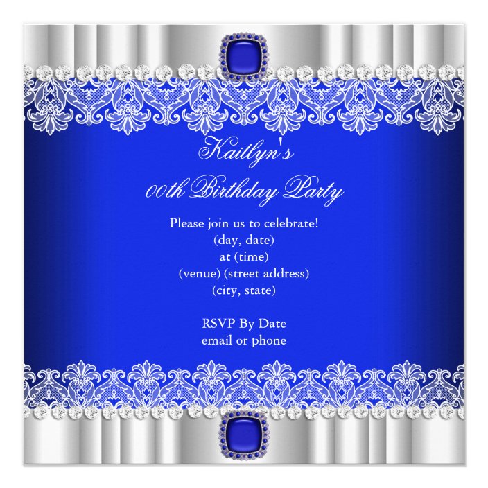 Elegant Royal Blue Lace Silk Birthday Party Invitation