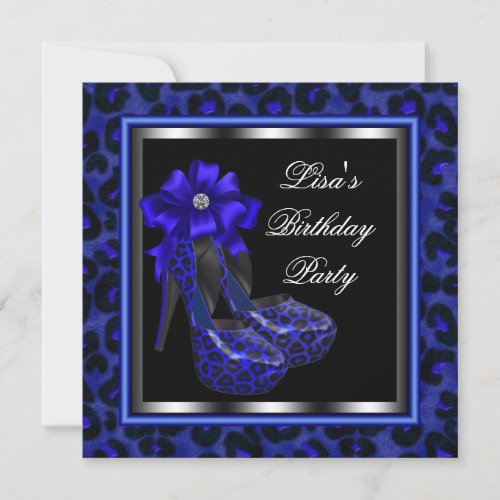 Elegant Royal Blue Leopard Birthday Party Invitation