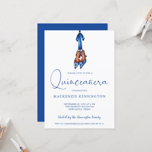 Elegant Royal Blue Lux High Heels Quinceaera Invitation