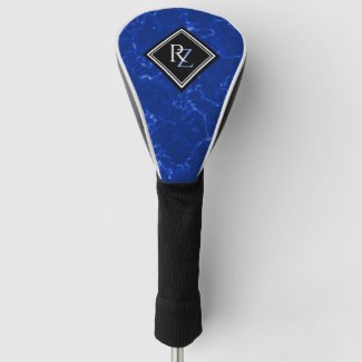 Elegant Royal Blue Marble Black Diamond Monogram