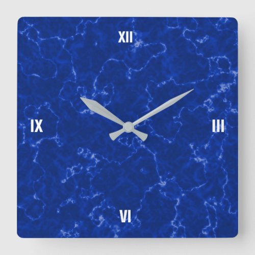 Elegant Royal Blue Marble with White Veins Square Wall Clock