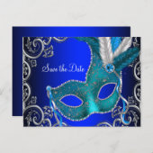 Elegant Royal Blue Masquerade Save The Date Announcement Postcard (Front/Back)