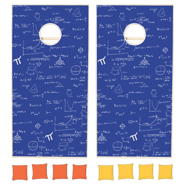 Elegant Royal Blue Math Formulas Pattern Cornhole Set (Set)