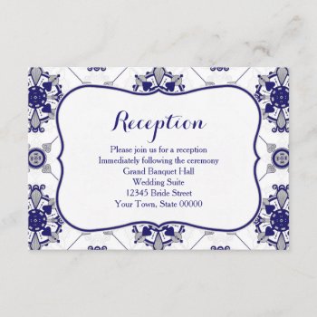 Elegant Royal Blue Medallion Pattern Reception Invitation by prettypicture at Zazzle