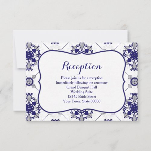 Elegant Royal Blue Medallion Pattern Reception Invitation