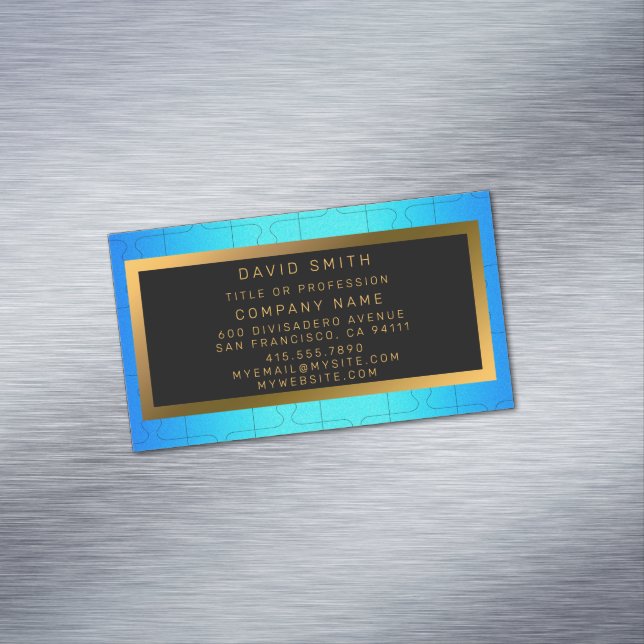 Elegant Royal Blue Metal Business Card Magnet (In Situ)