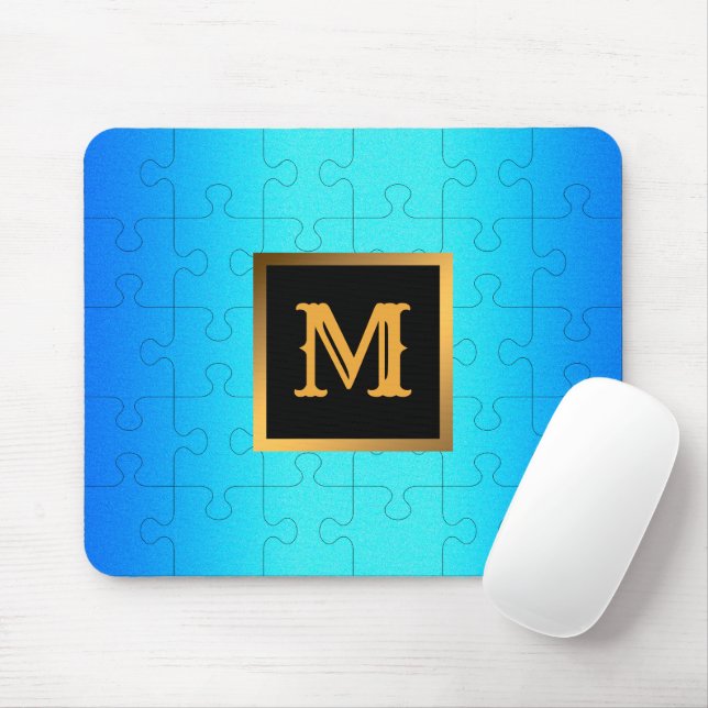 Elegant Royal Blue Metal Monogrammed Mouse Pad (With Mouse)