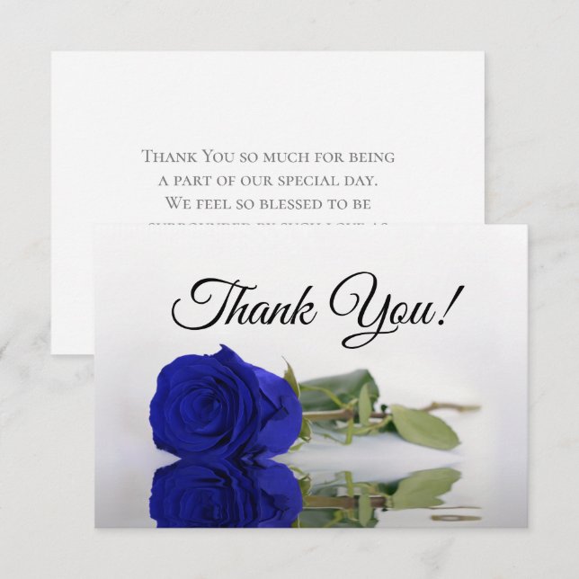 Elegant Royal Blue Mirrored Rose Simple Wedding Thank You Card (Front/Back)