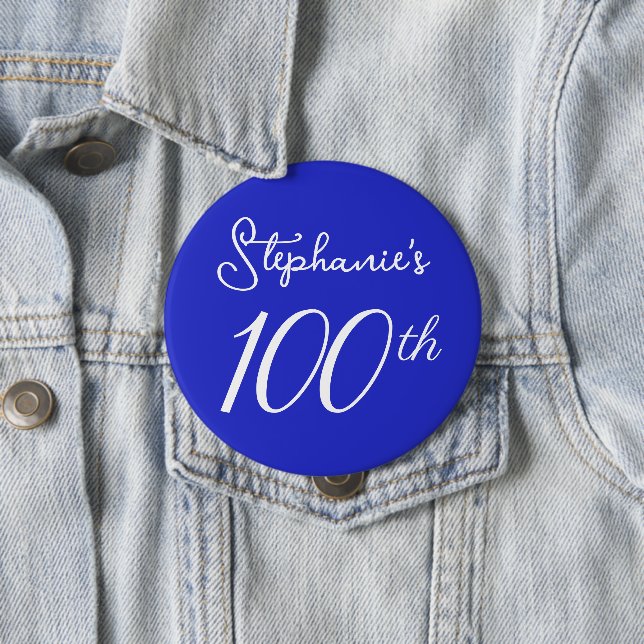 Elegant Royal Blue Monogram 100th Birthday Party Button (In Situ)