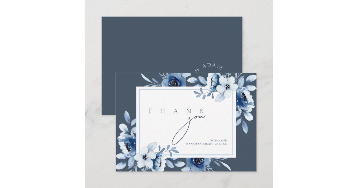 Elegant Royal Blue Opulence Floral Wedding Thank You Card | Zazzle