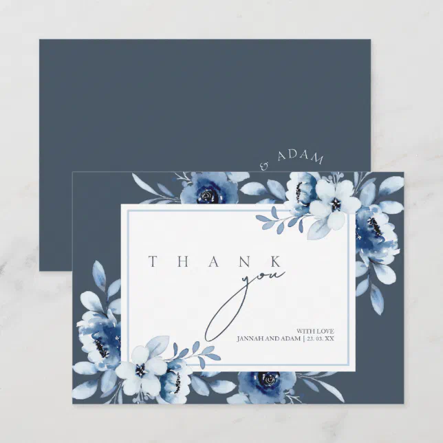 Elegant Royal Blue Opulence Floral Wedding Thank You Card | Zazzle