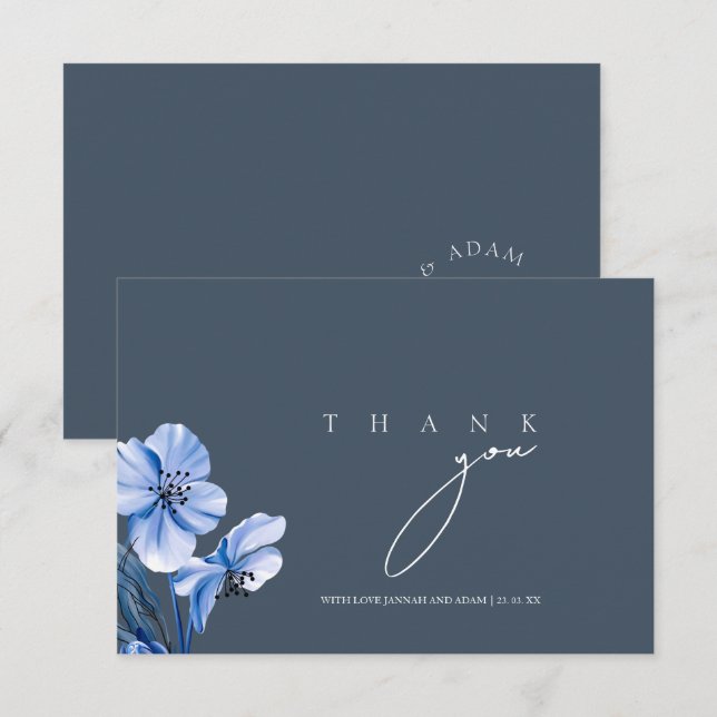 Elegant Royal Blue Opulence Floral Wedding Thank You Card (Front/Back)