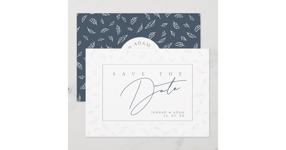 Elegant Royal Blue Opulence Leaves Photo Wedding Save The Date | Zazzle